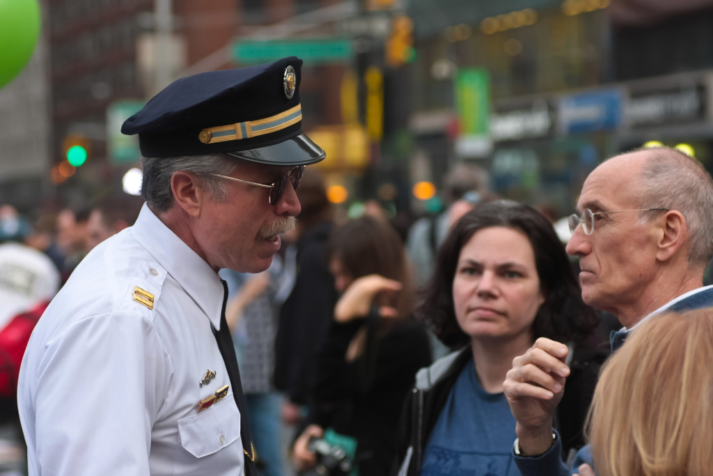 police captain talking to people